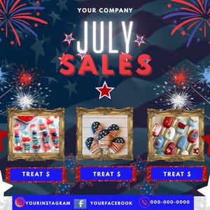 4. Juli Leckereien Flyer Vorlage | Canva Bearbeitbar | Sofortdownload | Menü | Menü Bäcker | Kuchen-Menü