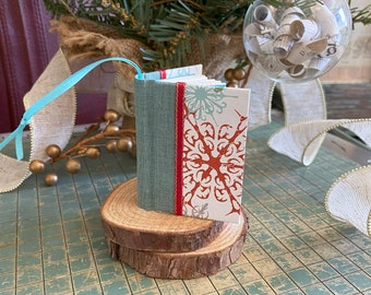Book Club Ornament, Rustic Aqua, Red, Olive Snowflake Book Ornament, Mini Book Ornament, Book Lover Gift, Gift for Writers, First Christmas