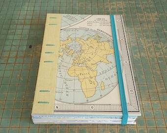 World Map Travel Scrapbook, Honeymoon or Wedding Journal, Senior Trip Sketchbook, Adventure Diary, Coptic Photo Album, Wedding Gift