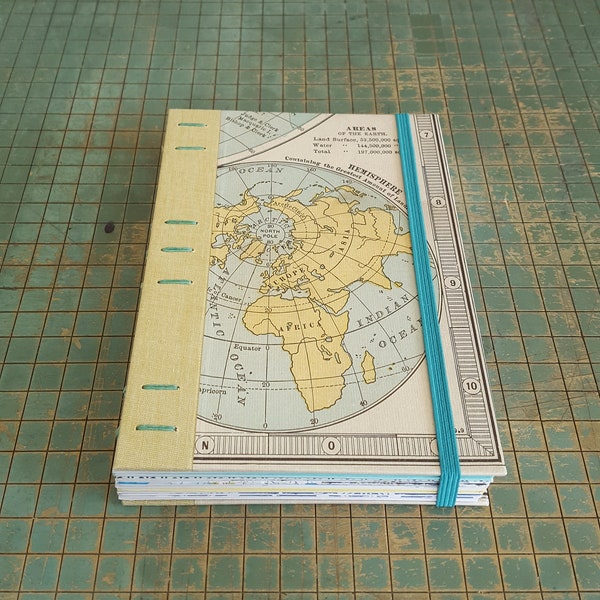 World Map Travel Scrapbook, Honeymoon or Wedding Journal, Senior Trip Sketchbook, Adventure Diary, Coptic Photo Album, Wedding Gift