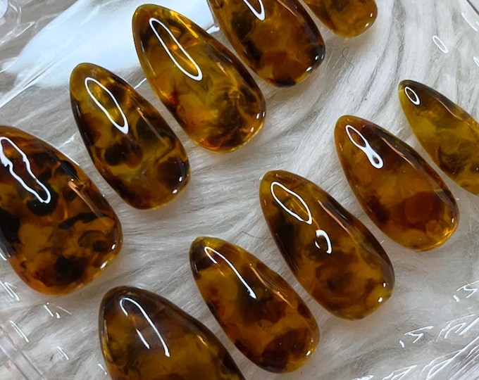Tortoise Shell Amber Gel X Hand-Painted Press On Nails