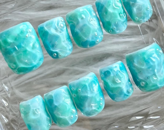 Swimming Pool Underwater Gel X Hand-Painted Press On Nails