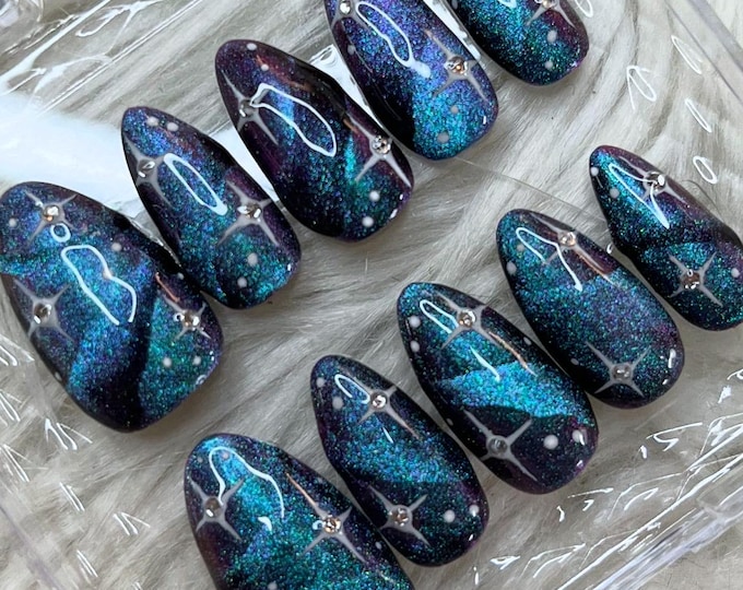 Galaxy Sky Gel X Hand-Painted Press On Nails