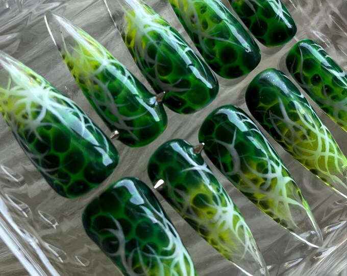 Acid Metal Punk Pierced Tribal Nails Gel X Hand-Painted Press On Nails