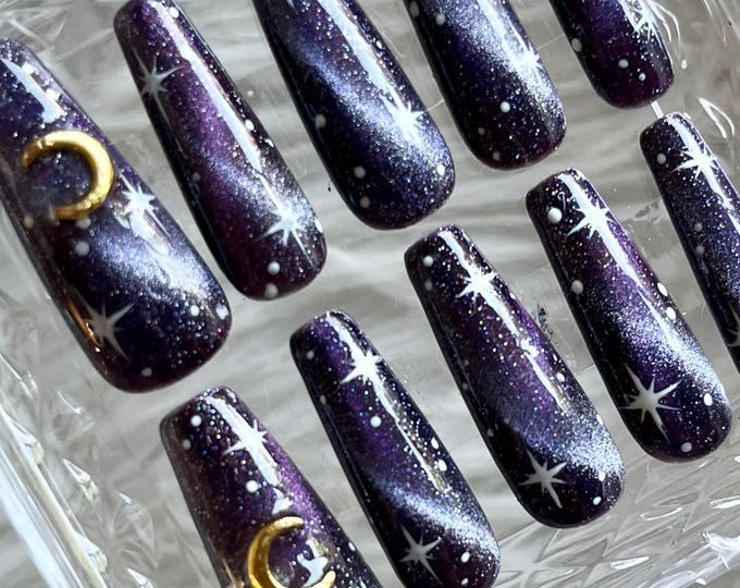 Cosmic Witch Cateye Gel X Hand-Painted Press On Nails