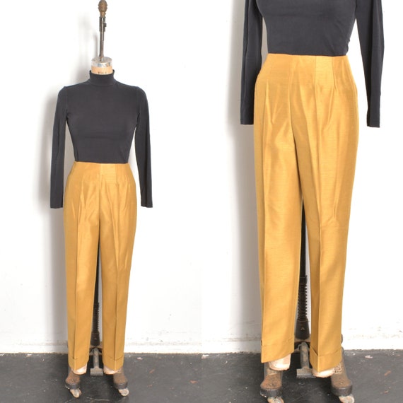 Vintage 1960s Pants / 60s Mustard Yellow Slacks /