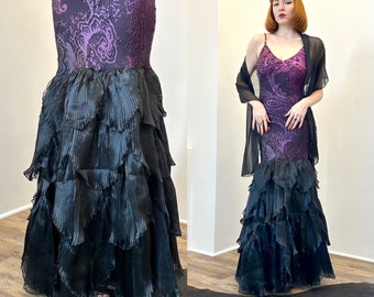 Vintage 2000s Dress / Y2K Diane Freis Ombré Silk Mermaid Gown / Purple Black ( S M )