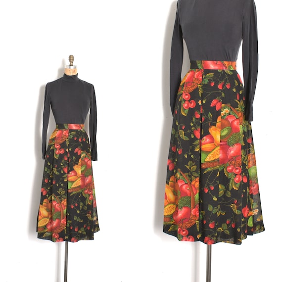 Vintage 1980s Skirt / 80s Geiger Fruit Print Wool