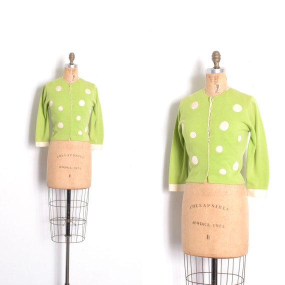 Vintage 1950s Sweater / 50s Cashmere Polka Dot Car