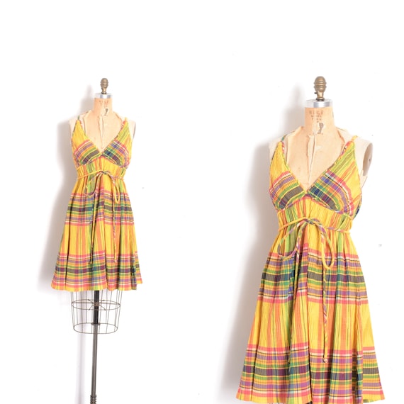 Vintage 1960s Dress / 60s Mr. Mort Plaid Cotton Su