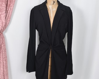 Vintage 1990s Blazer / '90s Donna Karan Ruched Wool Blazer / Black ( S M )