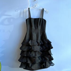 Vintage 1980s Dress / 80s Victor Costa Ruffled Organza Party Dress / Black ( XS S )