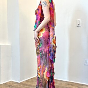 Vintage 2000s Dress / Y2K Diane Freis Colorful Silk Gown / Orange Pink M L image 4