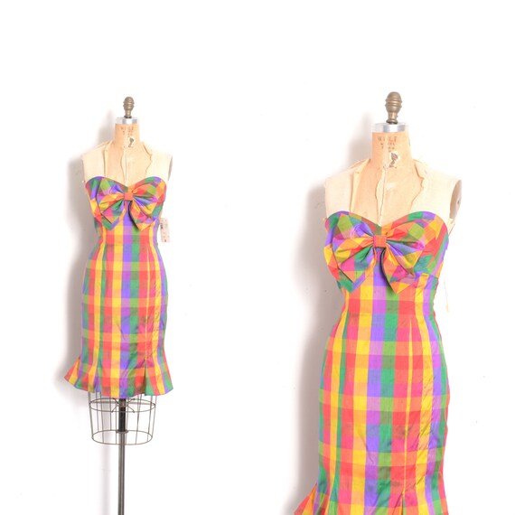 Vintage 1980s Dress / 80s Albert Nipon Strapless P