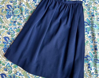 Falda vintage de los años 70 / Falda de lana hasta la rodilla Chanel de los años 70 / Azul marino (Talla XS extra pequeña)