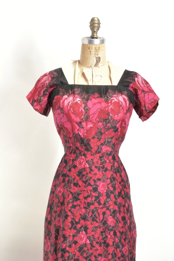 Vintage 1950s Dress / 50s Rose Print Silk Cocktai… - image 3