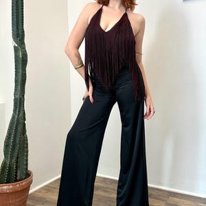 Vintage 1970s Jumpsuit / 70s Fringe Jumpsuit / Black ( XS S )