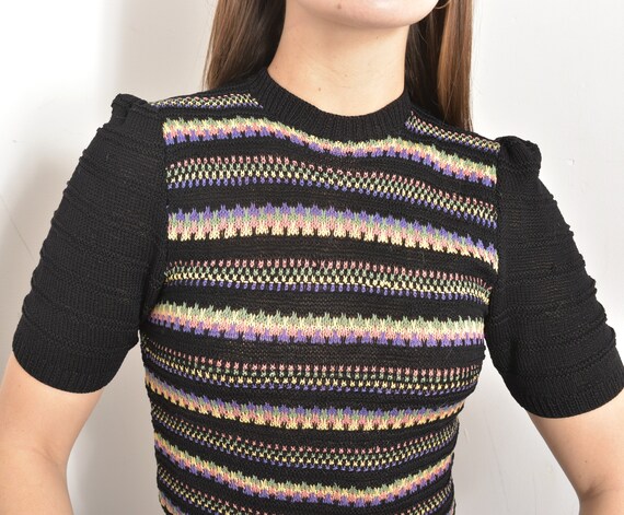 Vintage 1940s Sweater / 40s Colorful Striped Knit… - image 3