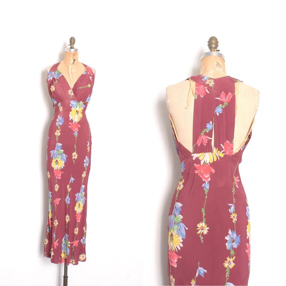 Vintage 1930s Dress / 30s Floral Print Bias Rayon