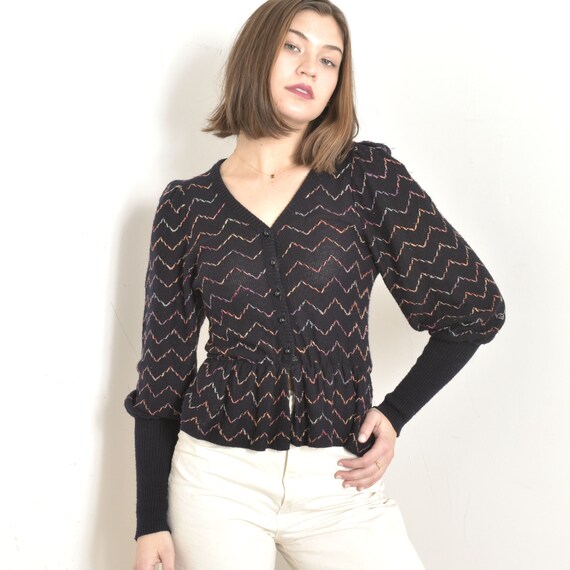 Vintage 1970s Sweater / 70s Chevron Striped Mutton