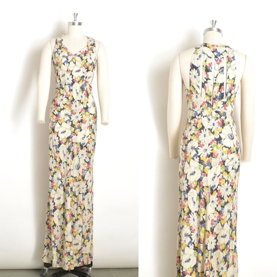 Vintage 1930s Dress / 30s Bias Floral Rayon Gown … - image 1