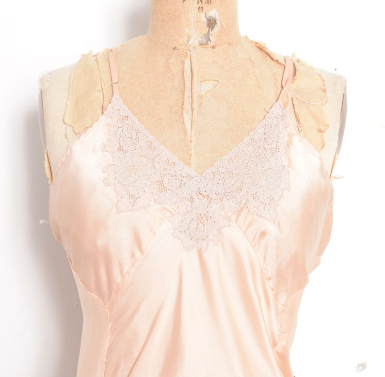 M L Vintage 1930s Lingerie 30s Silk and Lace Slip Pink