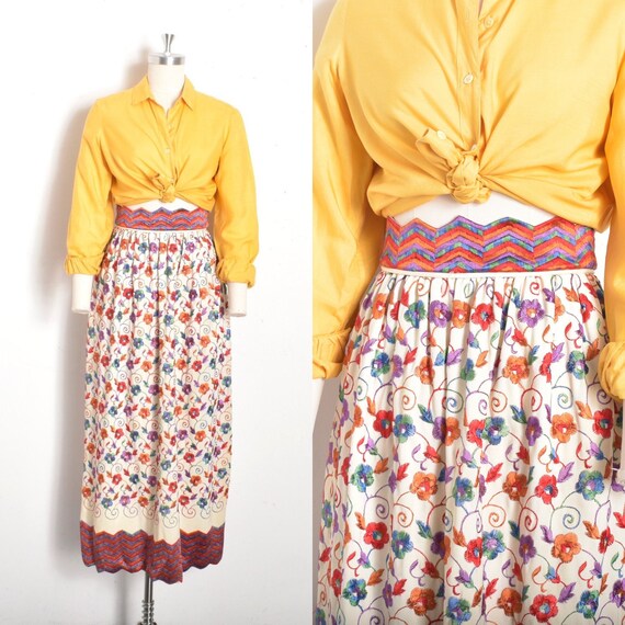 Vintage 1960s Skirt / 60s Zig Zag Floral Embroide… - image 1