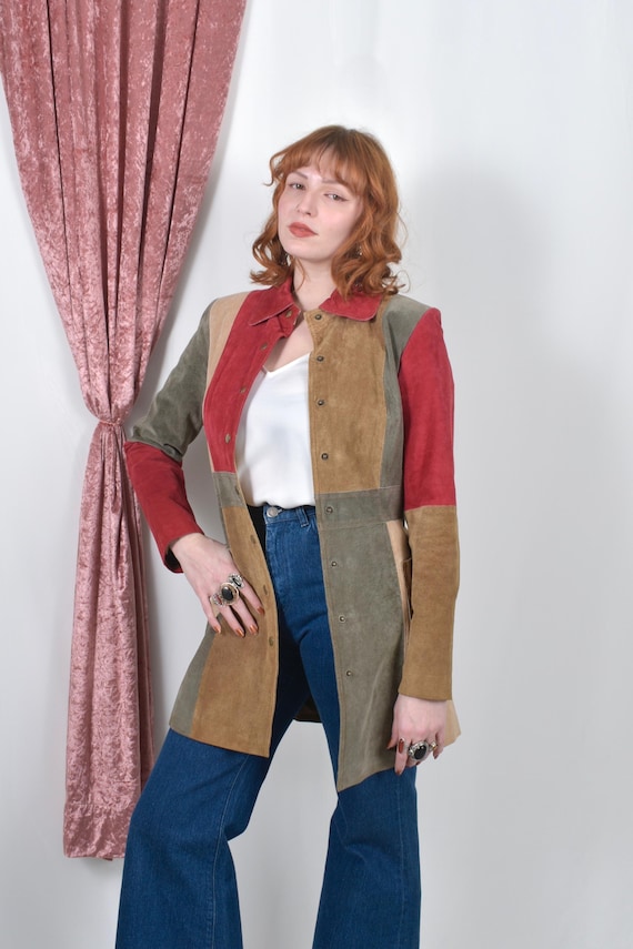 Vintage 1990s Jacket / 90s Does 70s Patchwork Sue… - image 5