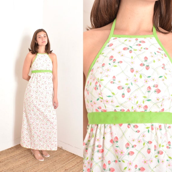 Vintage 1970s Dress / 70s Strawberry Print Maxi D… - image 1