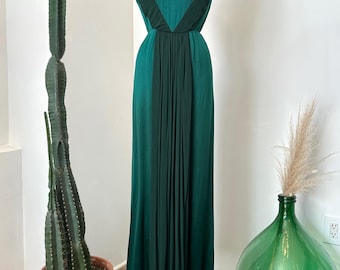 Vestido vintage de los años 30 / Vestido largo de satén y jersey de los años 30 / Verde bosque (XS S)