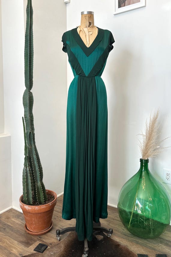 green emerald velvet dress Original 1930's Darling Evening Dress main image 1