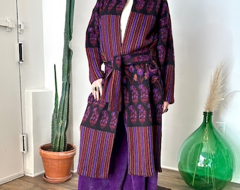 Vintage 1980s Sweater / 80s Printed Slouchy Sweater Duster / Purple ( S M L )