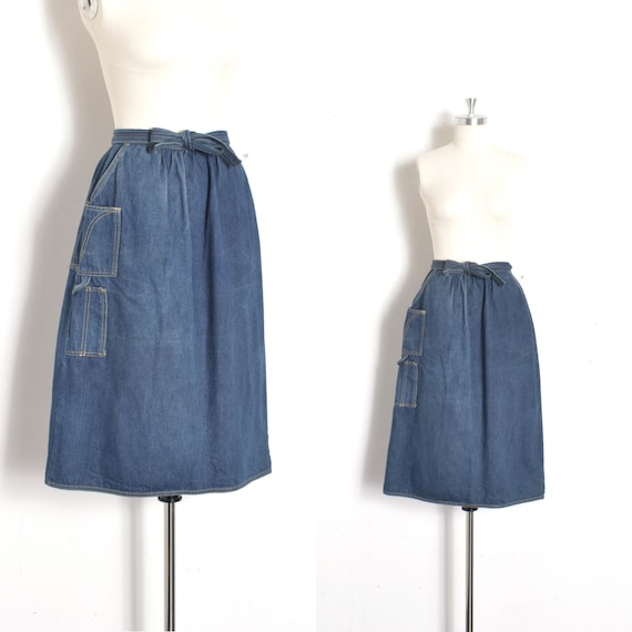Vintage 1980s Skirt / 80s Denim Wrap Skirt with Ca