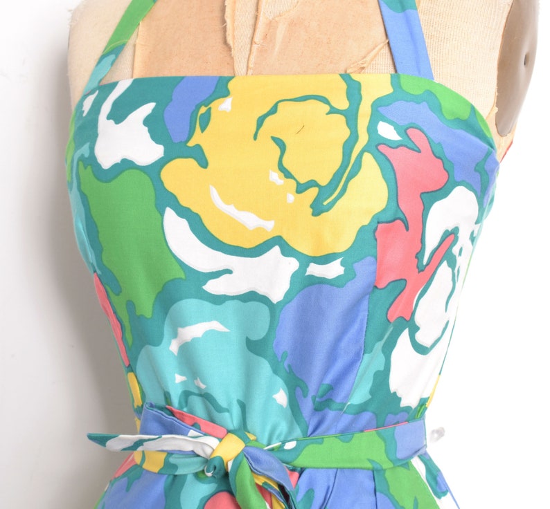 Vintage 1970s Dress / 70s Malia Floral Cotton Sarong Dress / Blue Green S M image 4