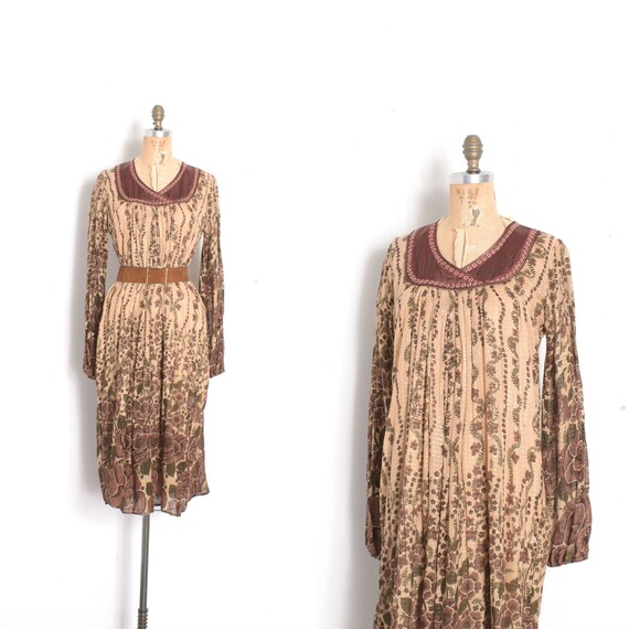 Vintage 1970s Dress / 70s Indian Cotton Floral Pri