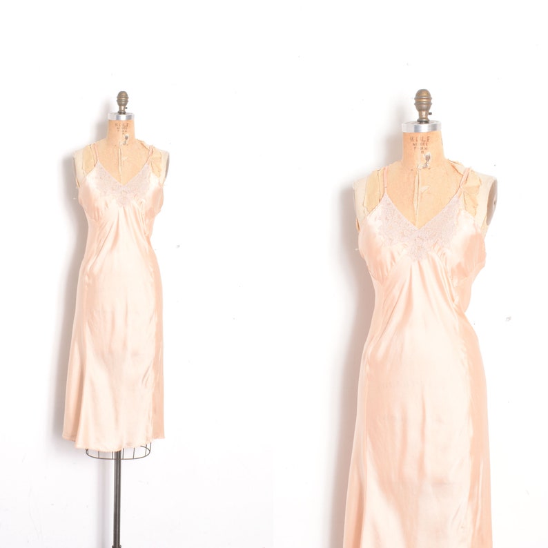 M L Vintage 1930s Lingerie 30s Silk and Lace Slip Pink