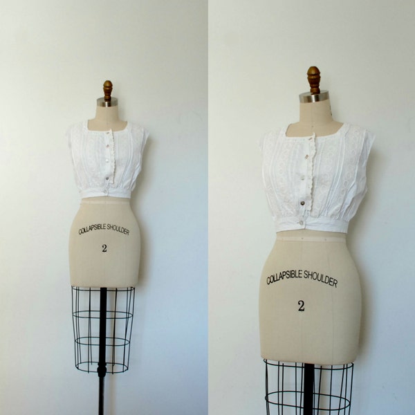 Vintage Edwardian Camisole / 1910s White Cotton Blouse / Crop Top (medium M)