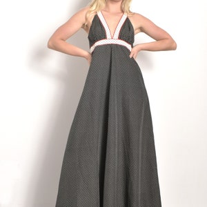 Vintage 1970s Dress /  70s Polka Dot Maxi Dress / Black White Red ( S M )