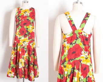 Vintage Dress / Pierre Cardin Floral Print Cotton Dress / Red Yellow Green ( small S )