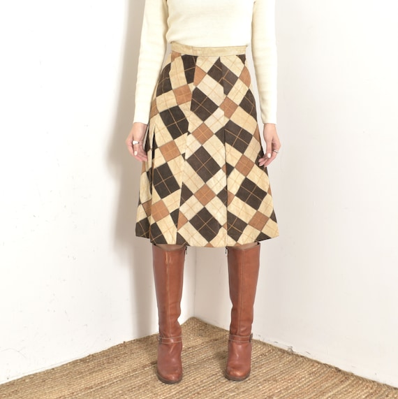 Vintage 1970s Skirt / 70s Patchwork Suede Skirt /