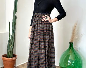 Vintage 1970s Dress / 70s Striped Lurex Maxi Dress / Black Green Red ( XS )