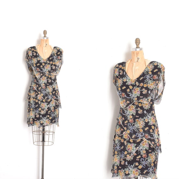 Vintage 1980s Dress / 80s Holly Harp Layered Flora