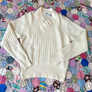 Vintage 1980s Sweater / &#39;80s Angora Sweater / White ( M L )