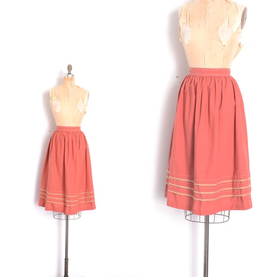 Vintage 1970s Skirt / 70s Cotton Skirt with Braide