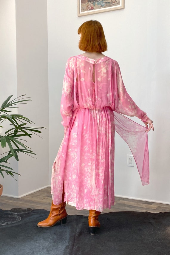 Vintage 1970s Dress / 70s Cherry Blossom Silk Chi… - image 6