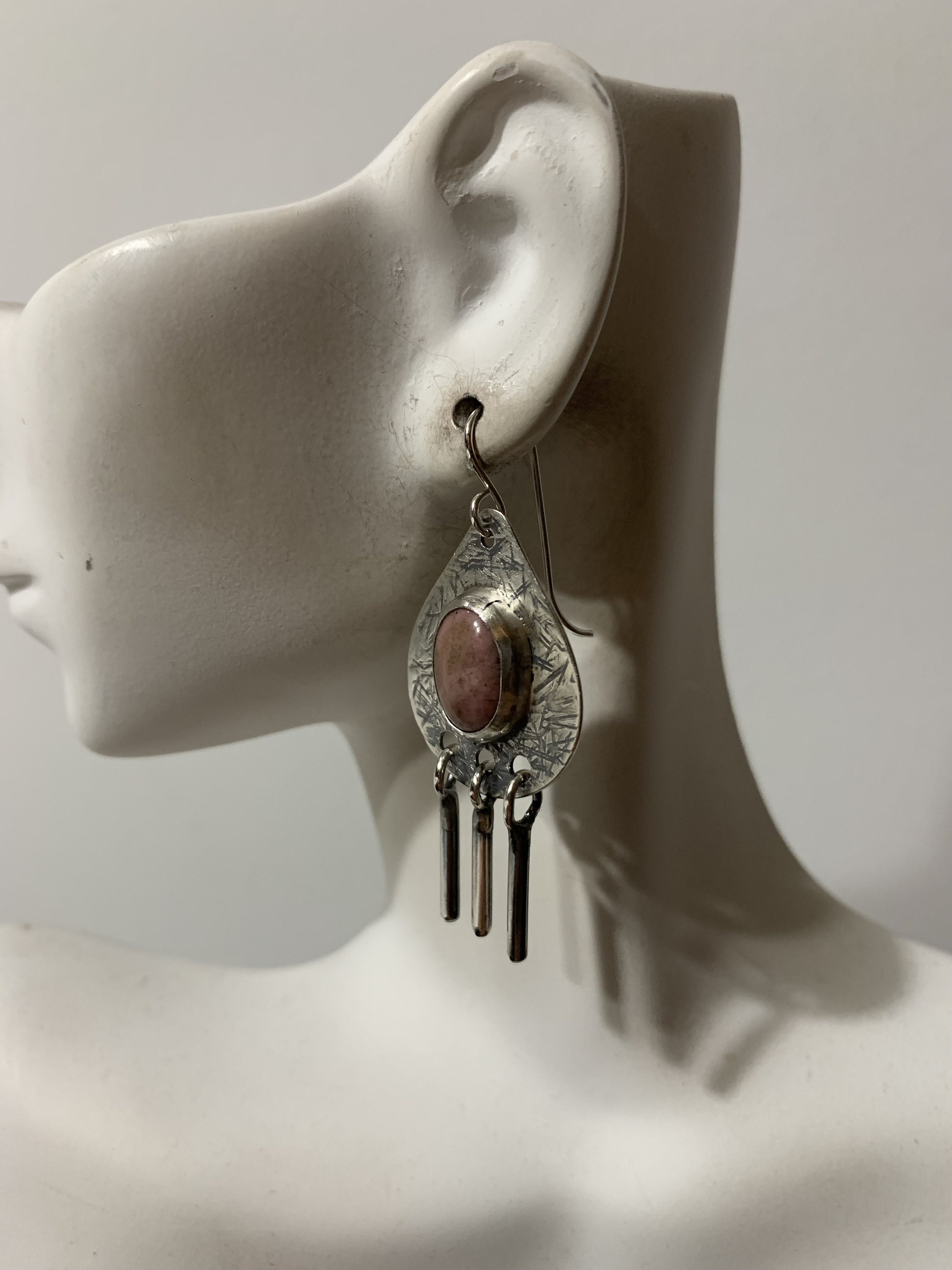 •STRAY• rhodonite in quartz + silver earrings main image 0