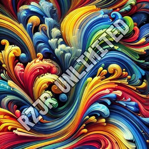 Puede incluir: Arte digital abstracto con líneas y formas coloridas que se arremolinan en tonos de azul, amarillo, rojo y verde. Las líneas crean una sensación de movimiento y energía.