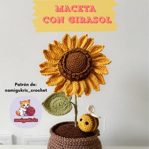 Patron de crochet - Girasol en maceta y abejita - en español