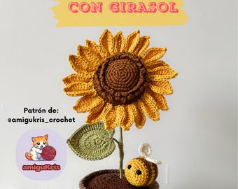 Patron de crochet - Girasol en maceta y abejita - en español