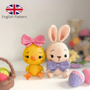 CHICKEN AND BUNNY Amigurumi Pattern - Easter Pattern | Chicken, Bunny, Basket and Eggs